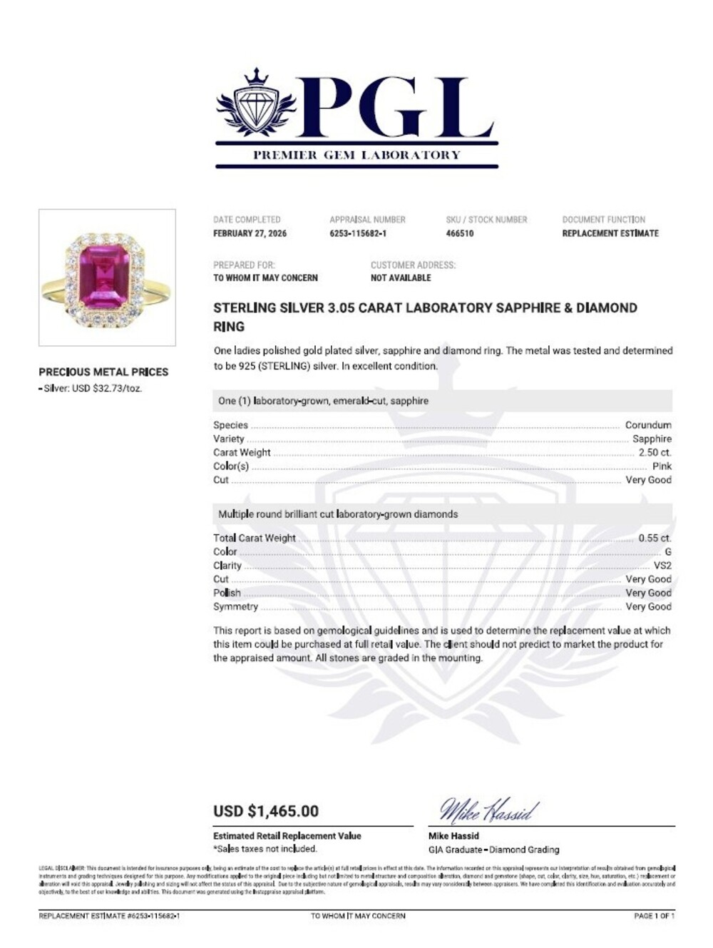 2 Carat Pink Sapphire & Diamond Ring Sz 7 Appraised At $1465 View 5